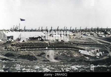 Hundreds of Russian Troops lined up outside their campsite near Constantinople (now Istanbul, Turkey) during the Russo-Turkish war (April 24, 1877 û March 3, 1878).     Date: circa 1877 Stock Photo