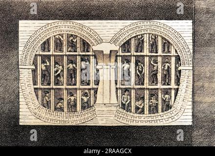 A detailed illustrated cross section of Brunel's Thames Tunnel in London during its construction.     Date: 1838 Stock Photo