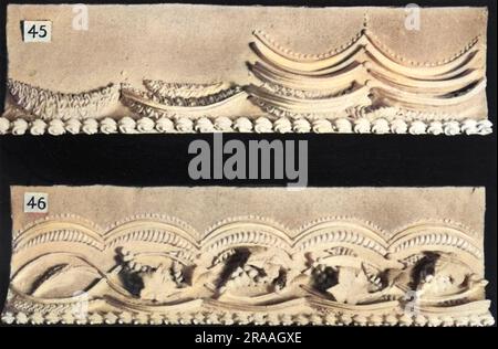 Cake Border and Side Scroll Designs (45) Crescent Scallop Border, (46) Vine Cluster Border     Date: 1936 Stock Photo