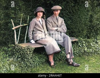The Duke and Duchess of York (the future King George VI, and Queen Elizabeth, the Queen Mother) pictured together during their honeymoon in 1923.     Date: 1923 Stock Photo