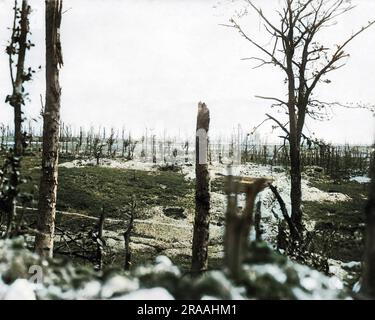 View of Thiepval from Thiepval Wood on the Western Front in France during World War One.     Date: circa 1916 Stock Photo