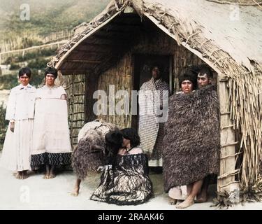 Maori group, New Zealand.     Date: circa 1890s Stock Photo