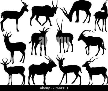 Set of Antelope Silhouette Stock Vector