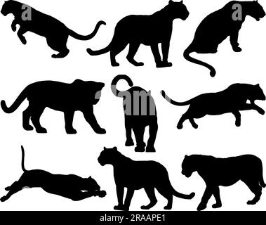 Set of Black Panther Silhouette Stock Vector