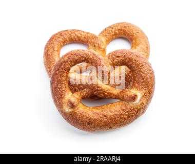 Appetizing  soft bavarian pretzel isolated on white background Stock Photo