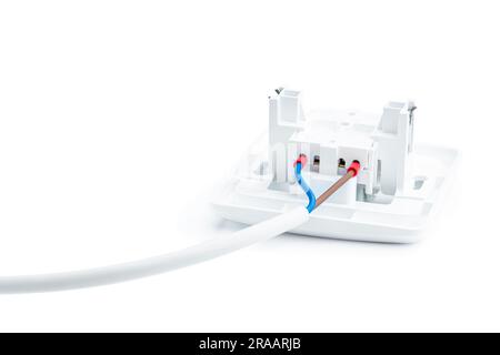 High  voltage wire hank with European Power Outlet isolated on white Stock Photo