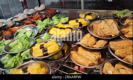 Assorted dimsums displayed for sale at the restaurant in Surabaya, Indonesia. Food Photohraphy Stock Photo