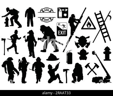 Set of Firefighter Silhouette Stock Vector