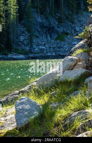 Colchuck Lake below Dragontail Peak in the Stuart Mountains, Cascade Range, Washington. Stock Photo