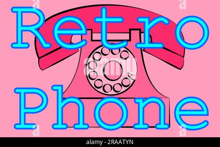 An old vintage retro hipster antique disk wired fixed telephone and an inscription of a retro phone on the background of the rays of the 70's, 80's, 9 Stock Vector