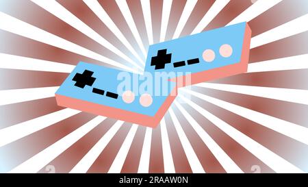 Two blue old retro antique vintage hipster joysticks manipulating consoles from the 80's, 90's for a game console for video games on a background of b Stock Vector