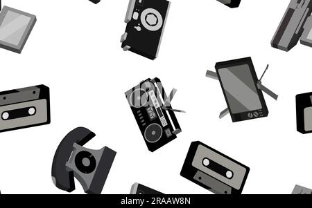 Texture seamless pattern from old vintage retro hipster stylish electronics appliances to home appliances 70s, 80s, 90s. The background. Vector illust Stock Vector