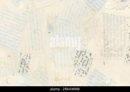 Handmade paper. The paper pulp is dried together with old diary scraps. In most cases, the ink has washed off. Only the black ink was persistent Stock Photo