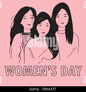 Women day black and line art vector illustration Stock Vector