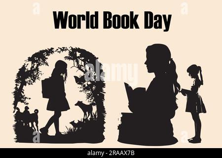 A set of Silhouette World Book Day vector illustration Stock Vector