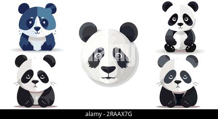 A set of Flat Panda Vector illustration Stock Vector