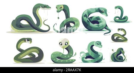A set of Flat Snake Vector illustration Stock Vector