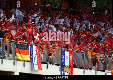 Circuit atmosphere - fans in the grandstand. Formula 1 World Championship, Rd 10, Austrian Grand Prix, Sunday 2nd July 2023. Spielberg, Austria. Stock Photo