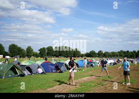 Spectator while in the overnight queues ahead of the championships which start on Monday. Picture date: Sunday July 2, 2023. Stock Photo