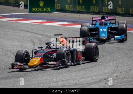 11 IWASA Ayumu (jpn), DAMS, Dallara F2, action during the 7th round of the 2023 FIA Formula 2 Championship from June 30 to July 2, 2023 on the Red Bull Ring, in Spielberg, Austria Stock Photo