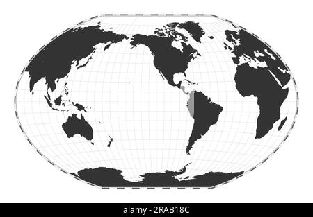 Vector world map. Winkel tripel projection. Plain world geographical map with latitude and longitude lines. Centered to 120deg E longitude. Vector ill Stock Vector