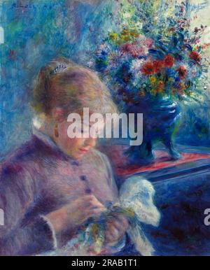 Young Woman Sewing. Pierre-Auguste Renoir. 1879. Stock Photo