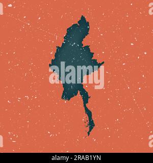 Myanmar vintage map. Grunge map of the country with distressed texture. Myanmar poster. Vector illustration. Stock Vector