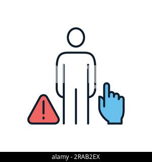 Do not touch people related vector icon. Man hand and exclamation mark in a triangle. Isolated on white background. Editable vector illustration Stock Vector