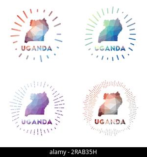 Uganda low poly sunburst set. Logo of country in geometric polygonal style. Vector illustration. Stock Vector