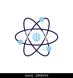 Atom related vector line icon. Nuclear energy source. Science symbol. Atomic structure model. Electrons, neutrons and protons. Atom core elements. Nuc Stock Vector