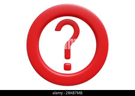 Red question mark in a circle on an isolated background.3d rendering Stock Photo