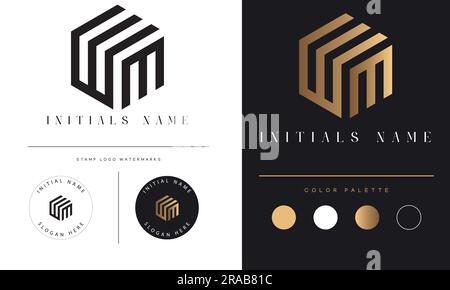 Luxury WM or MW Initial Monogram Text Letter Logo Design Stock Vector