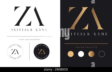 Luxury ZA or AZ Initial Monogram Text Letter Logo Design Stock Vector