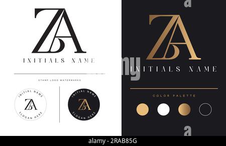 Luxury ZA or AZ Initial Monogram Text Letter Logo Design Stock Vector