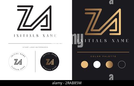 Luxury ZA or AZ Initial Monogram Text Letter Logo Design Stock Vector