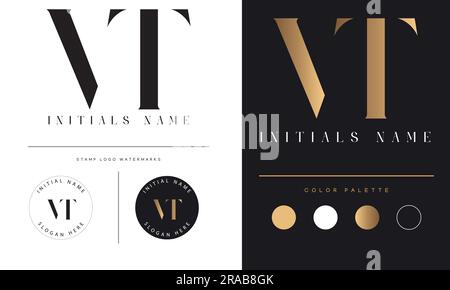 Luxury VT or TV Initial Monogram Text Letter Logo Design Stock Vector