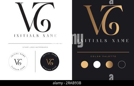 Luxury VT or TV Initial Monogram Text Letter Logo Design Stock Vector