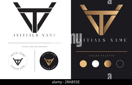 Luxury VT or TV Initial Monogram Text Letter Logo Design Stock Vector