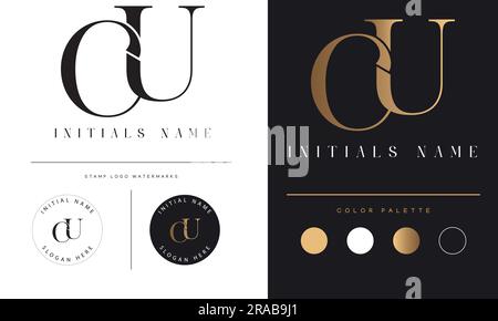 Luxury UC or CU Initial Monogram Text Letter Logo Design Stock Vector