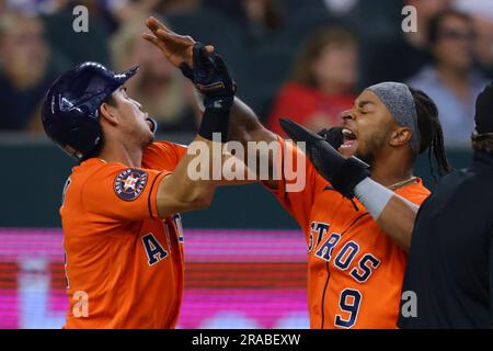 Venezuela's Jose Altuve, left, and Ronald Acuna Jr. take batting practice  before an exhibition baseball game against Houston Astros, Wednesday, March  8, 2023, in West Palm Beach, Fla. (AP Photo/Lynne Sladky Stock