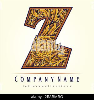 Classic engraved initial Z Monogram with Flower ornament vector illustrations for your work logo, merchandise t-shirt, stickers and label designs, Stock Vector