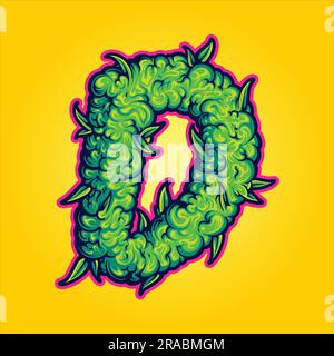 Monogram alphabet letter D with hemp buds texture illustrations vector illustrations for your work logo, merchandise t-shirt, stickers and label. Stock Vector