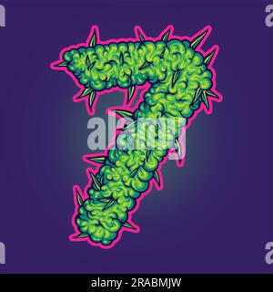 Number 7 monogram letter with cannabis texture logo illustrations vector illustrations for your work logo, merchandise t-shirt, stickers and label. Stock Vector
