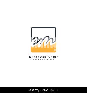E, M, EM Initial letter handwritten and signature vector image template in square shape logo Stock Vector