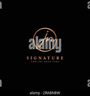 J, N, JN Initial letter handwritten and signature vector logo. Business template in round shape line art Stock Vector