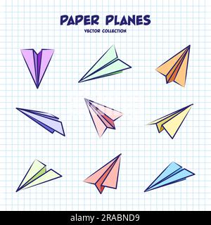 Hand drawn planes on checkered paper sheet. School notebook for drawing ...