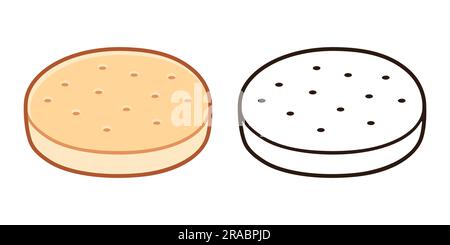 Hallulla, traditional Chilean bread. Color drawing and black and white line icon. Simple vector illustration. Stock Vector