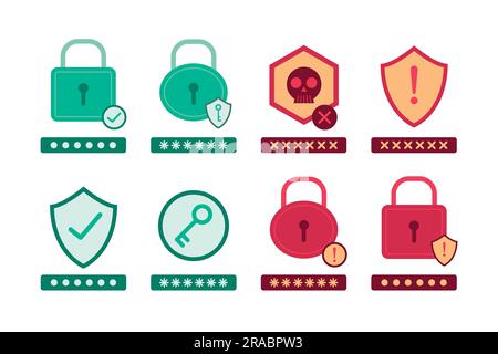 Set of Key and Padlock Symbols for Cyber Security Warning Concept Illustration Stock Vector