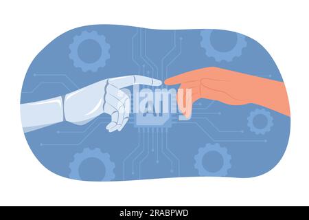 Human Hand Touching Robotic Hand for Artificial Intelligence Technology Concept Illustration Stock Vector
