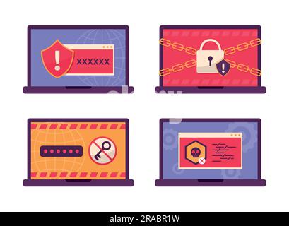 Laptops System Error Warning Virus Attacked for Cyber Crime Concept Illustration Stock Vector